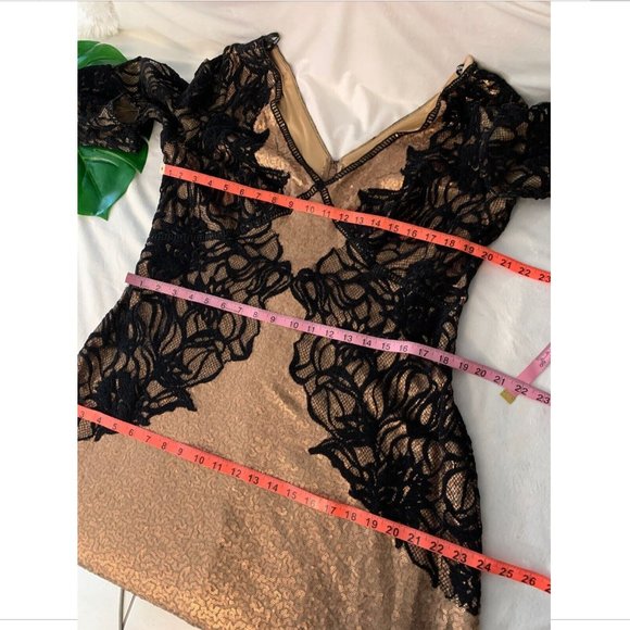 NEW $668 Tadashi Shoji Vulcan Lace Sequin Long Sleeve Gown Copper [SZ‎ 16 ] - Picture 4 of 13